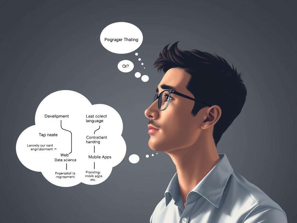 Developer considering different programming language paths with career roadmap for best programming languages to learn in 2025