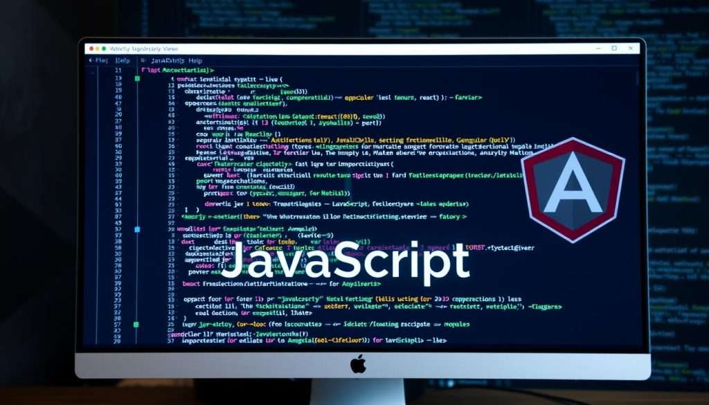 JavaScript code on screen with web development frameworks and tools for best programming languages to learn in 2025