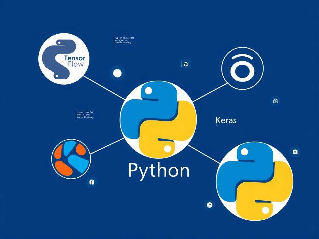 Visual representation of Python AI libraries ecosystem showing TensorFlow, PyTorch, and scikit-learn interconnected